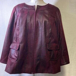 Susan Graver Style Zipper Jacket Women's Maroon‎ Faux Alligator Print 1X
